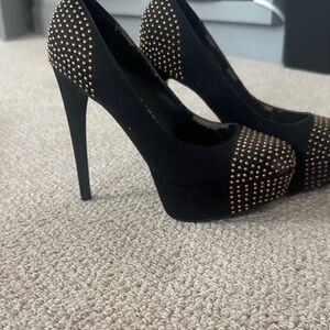 bebe Black Platform Pumps with Gold Stud Accents